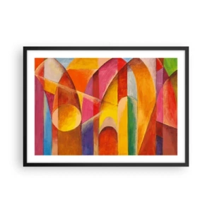 Poster in cornice nera - Una composizione astratta ricca di forme geometriche colorate. - 70x50cm - La cattedrale del sole - Decorazione murale moderna per soggiorno e camera da letto ARTTOR