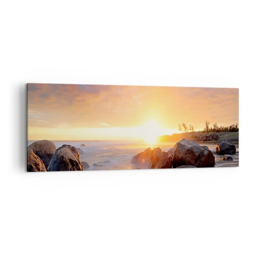 Quadro su tela - Stampe su Tela - Tramonto sulla costa rocciosa - 140x50cm - La luminosa brezza della sera - Decorazione murale moderna per soggiorno e camera da letto ARTTOR