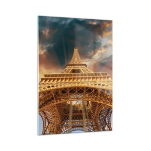 Quadro su vetro - La Torre Eiffel ripresa da una prospettiva a occhio di verme - 50x70cm - Come gli uomini hanno raggiunto il cielo - Decorazione murale moderna per soggiorno e camera da letto ARTTOR
