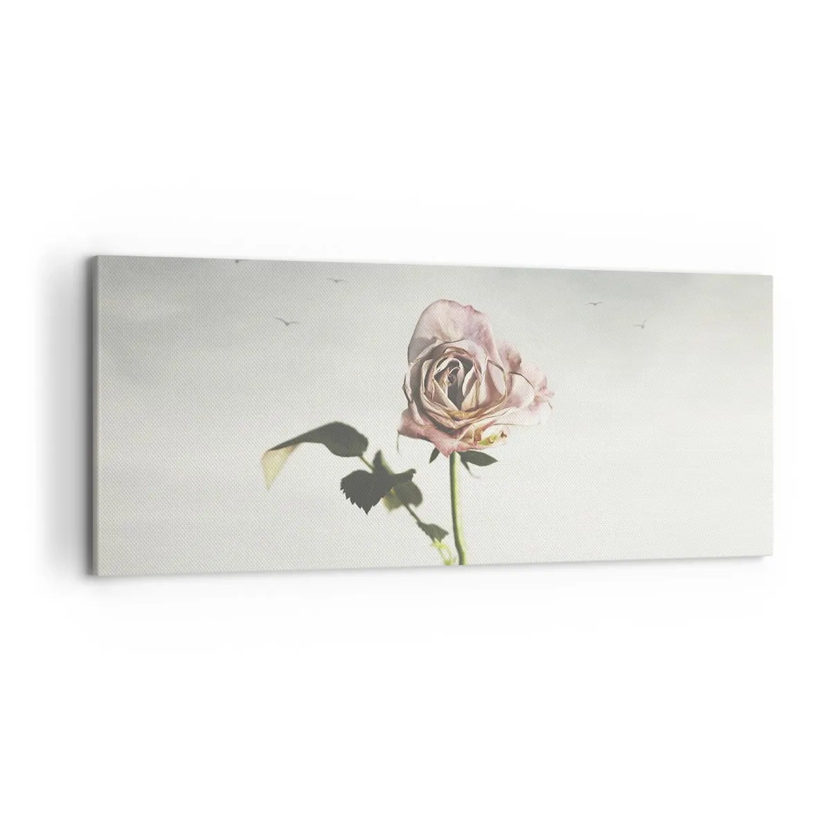 Quadro su tela - Stampe su Tela - Una rosa delicata contro un cielo luminoso con uccelli che volano - 120x50cm - Il benvenuto alla primavera - Decorazione murale moderna per soggiorno e camera da letto ARTTOR