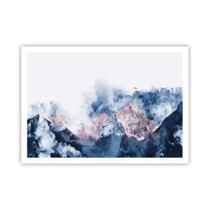 Poster - Montagne acquerellate in tonalità pastello su sfondo bianco - 100x70cm - Queste si che sono cime! - Decorazione murale moderna per soggiorno e camera da letto ARTTOR