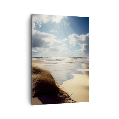 Quadro su tela - Stampe su Tela - Una spiaggia selvaggia con dune e cieli azzurri - 50x70cm - Spiaggia incontaminata - Decorazione murale moderna per soggiorno e camera da letto ARTTOR