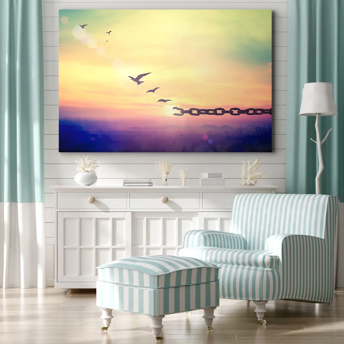 Quadro su tela - Stampe su Tela - Simbolo di libertà con uccelli e una catena spezzata - 70x50cm - La vittoria della libertà - Decorazione murale moderna per soggiorno e camera da letto ARTTOR
