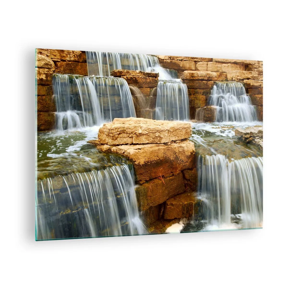 Quadro su vetro - Cascata su uno sfondo roccioso - 70x50cm - La scala verso il cielo - Decorazione murale moderna per soggiorno e camera da letto ARTTOR