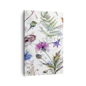 Quadro su tela - Stampe su Tela - Fiori ed erbe acquerellati su sfondo bianco in stile erbario - 80x120cm - Erbario polacco - Decorazione murale moderna per soggiorno e camera da letto ARTTOR