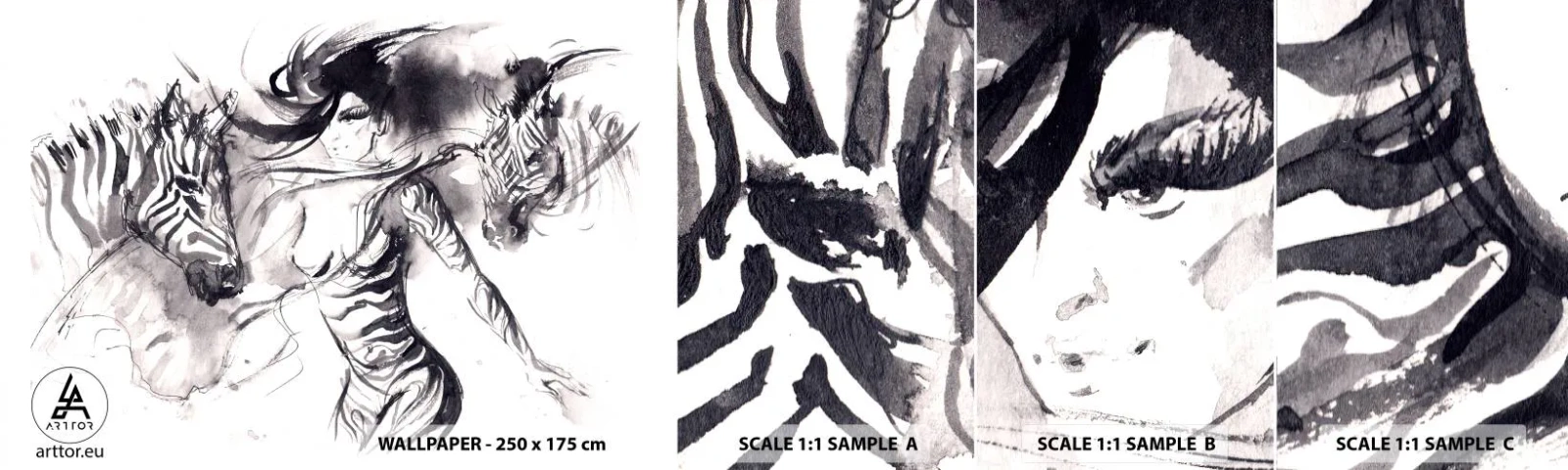 Campione Di Fotomurale Standard Eco - Ballando con le zebre - Astrazione, Donna, Costolette - 100x30 cm