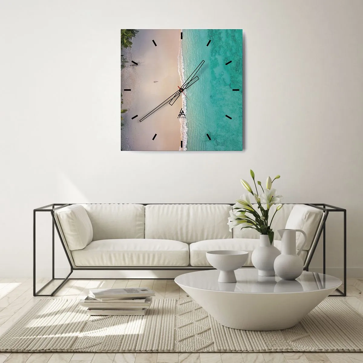 Orologio da parete - Orologio in Vetro - Vista aerea di una spiaggia tropicale con acqua turchese - 30x30cm - Spiaggia del paradiso - Decorazione murale moderna per soggiorno e camera da letto ARTTOR