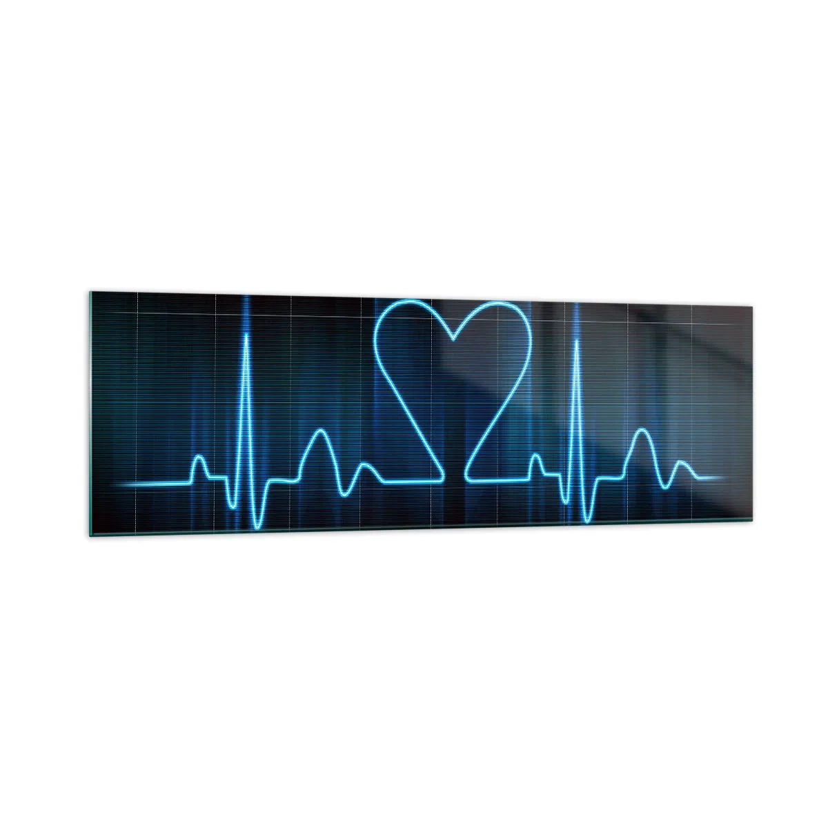 Quadro su vetro - Un'ancora di salvezza con un cuore su uno sfondo di monitoraggio medico nei toni del blu. - 160x50cm - Al ritmo del cuore - Decorazione murale moderna per soggiorno e camera da letto ARTTOR