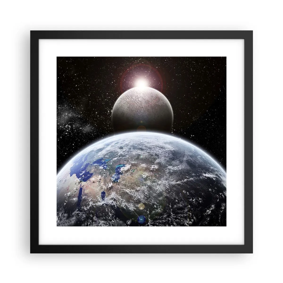 Poster in cornice nera - Paesaggio cosmico: sorgere del sole - 40x40 cm