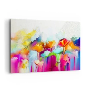 Quadro su tela - Stampe su Tela - Fiori astratti colorati su uno sfondo chiaro - 100x70cm - L'arcobaleno è fiorito - Decorazione murale moderna per soggiorno e camera da letto ARTTOR