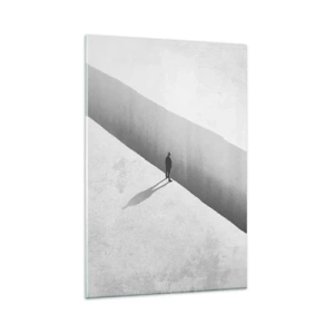 Quadro su vetro - Una figura solitaria è in piedi su un profondo abisso in un ambiente monocromatico. - 80x120cm - Un obiettivo chiaro - Decorazione murale moderna per soggiorno e camera da letto ARTTOR
