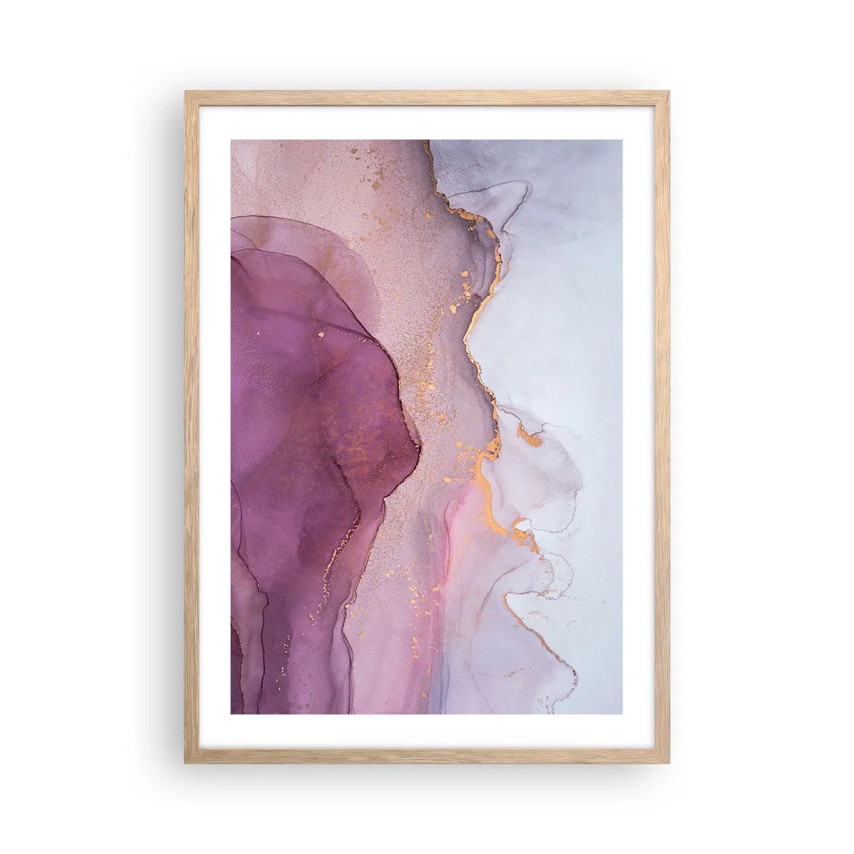 Poster in cornice rovere chiaro - Onde di lilla e viola - 50x70 cm