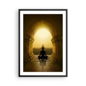 Poster in cornice nera - Una figura che medita nell'arco di un tempio sullo sfondo del sole nascente - 50x70cm - Armonia completa - Decorazione murale moderna per soggiorno e camera da letto ARTTOR