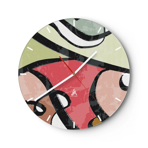 Orologio da parete - Orologio in Vetro - Forme astratte colorate in toni pastello - 30x30cm - Piroette tra i colori - Decorazione murale moderna per soggiorno, cucina e camera da letto ARTTOR