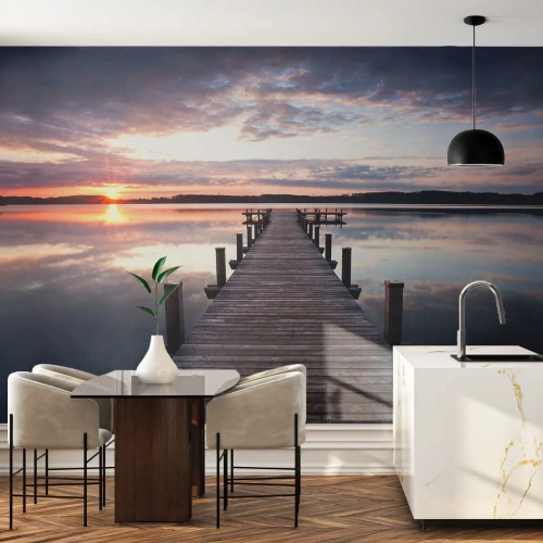 Fotomurali Autoadesivo Deluxe Sticker - Il silenzioso confine del giorno e della notte - Paesaggio, Lago, Tramonto - 400x280 cm