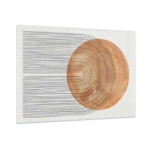 Quadro su vetro - Forma geometrica con linee concentriche e un cerchio dorato - 100x70cm - Composizione solare - Decorazione murale moderna per soggiorno e camera da letto ARTTOR