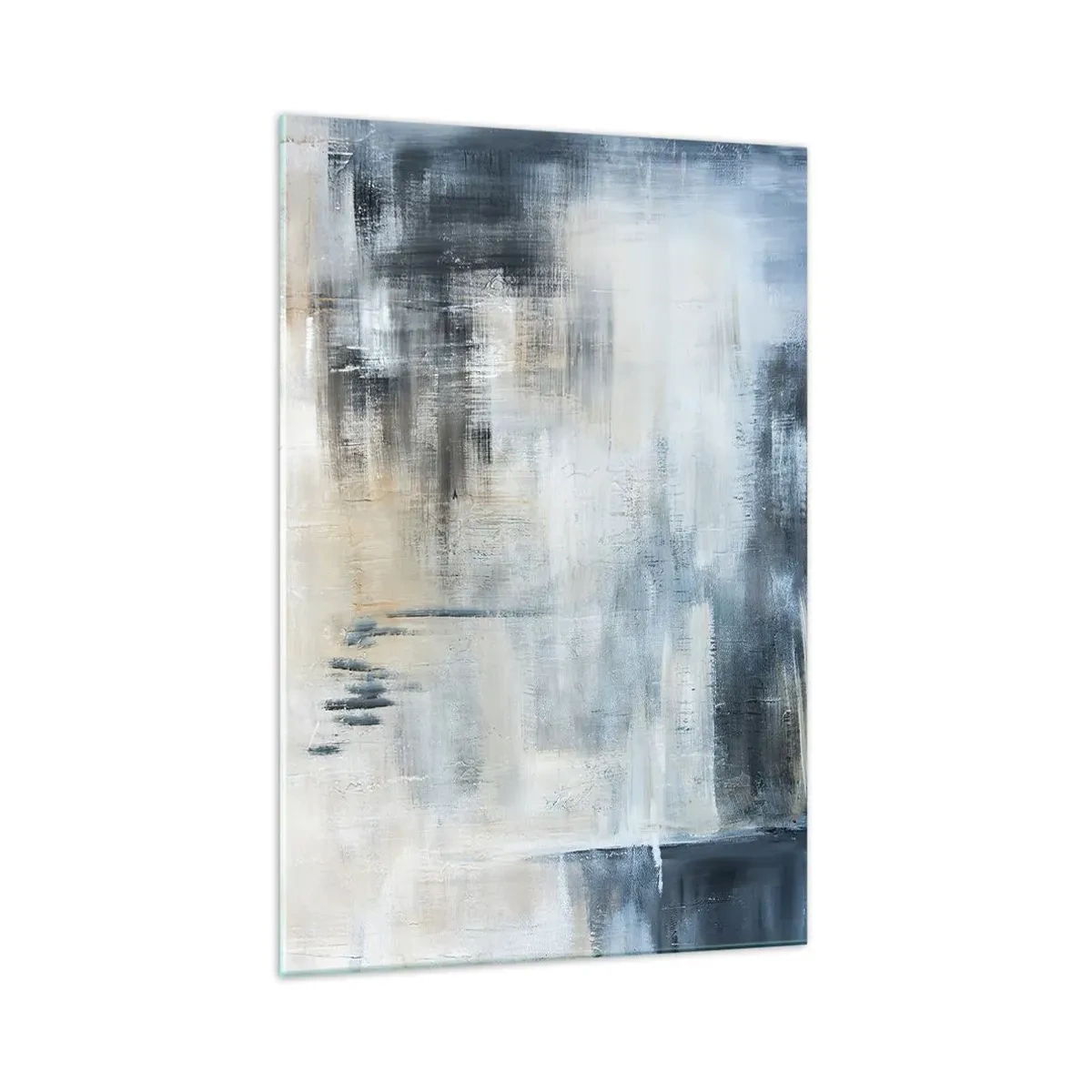 Quadro su vetro - Composizione astratta nei toni del blu e del grigio - 70x100cm - Coperti dal blu - Decorazione murale moderna per soggiorno e camera da letto ARTTOR