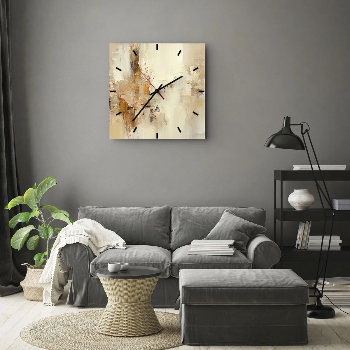 Orologio da parete - Orologio in Vetro - Una composizione astratta nelle calde tonalità del giallo e del marrone. - 30x30cm - L'anima dell'ambra - Decorazione murale moderna per soggiorno e camera da letto ARTTOR