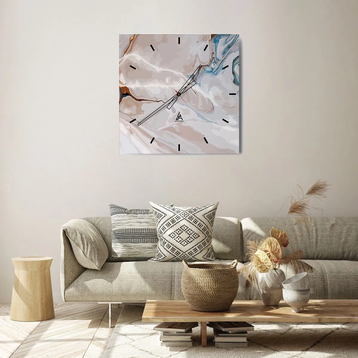 Orologio da parete - Orologio in Vetro - Meandri blu sotto il bianco - 30x30 cm