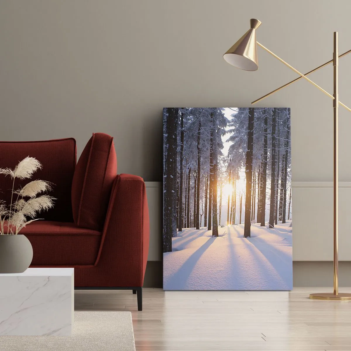 Quadro su tela - Stampe su Tela - Foresta invernale illuminata dai raggi del sole - 50x70cm - Decisamente nero su bianco - Decorazione murale moderna per soggiorno e camera da letto ARTTOR