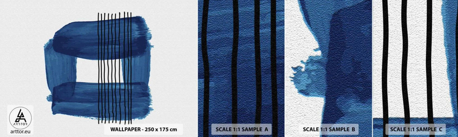 Campione Di Fotomurale Standard Eco - Composizione blu e nera - Astrazione, Pezzo, Arte Moderna - 100x30 cm