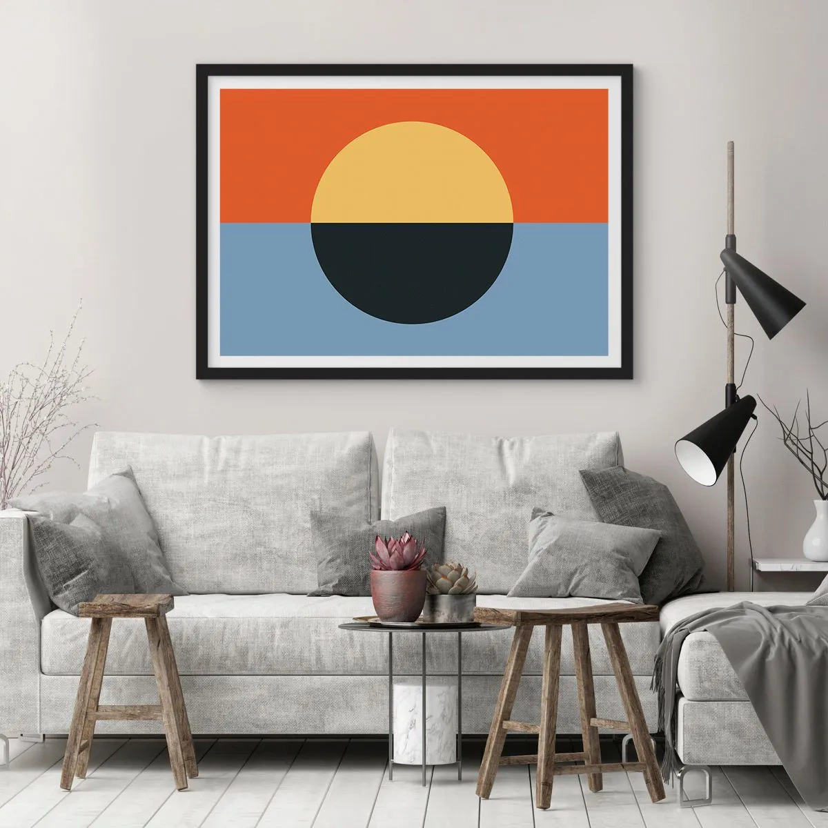 Poster in cornice nera - Astrazione geometrica con colori contrastanti - 70x50cm - Composizione di caldo e freddo - Decorazione murale moderna per soggiorno e camera da letto ARTTOR