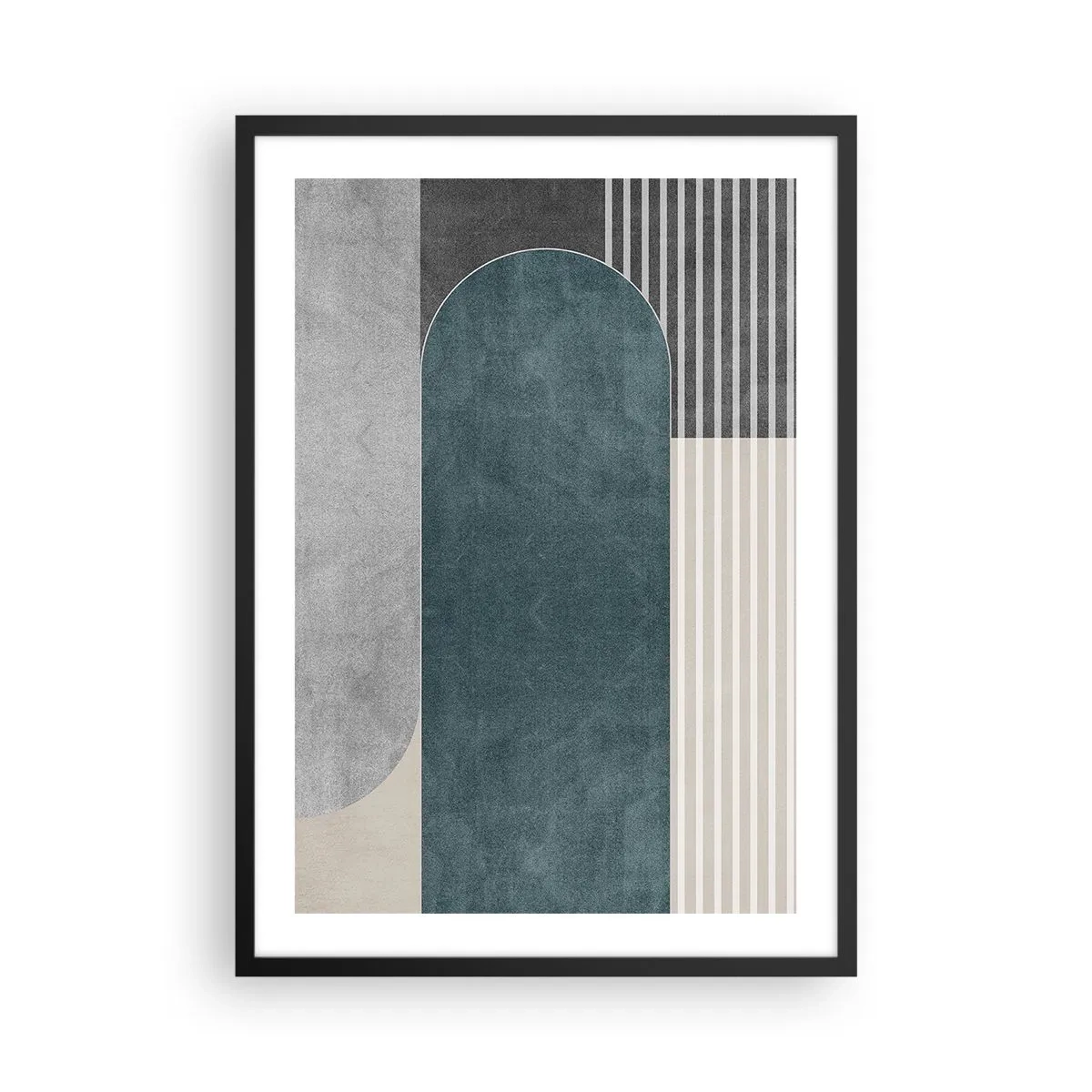 Poster in cornice nera - Composizione geometrica nei toni del verde e del grigio - 50x70cm - Composizione orizzontale  - Decorazione murale moderna per soggiorno e camera da letto ARTTOR