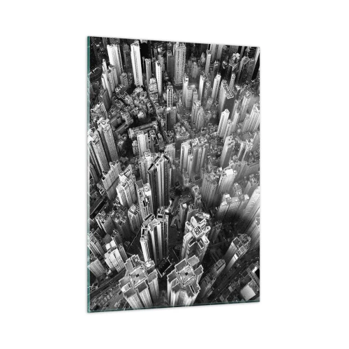 Quadro su vetro - Vista aerea della città in bianco e nero - 50x70cm - Ancora più in alto - Decorazione murale moderna per soggiorno e camera da letto ARTTOR