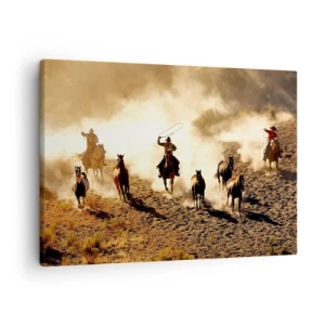 Quadro su tela - Stampe su Tela - Cowboy a cavallo in azione nel terreno desertico - 70x50cm - Il vero Far West - Decorazione murale moderna per soggiorno e camera da letto ARTTOR