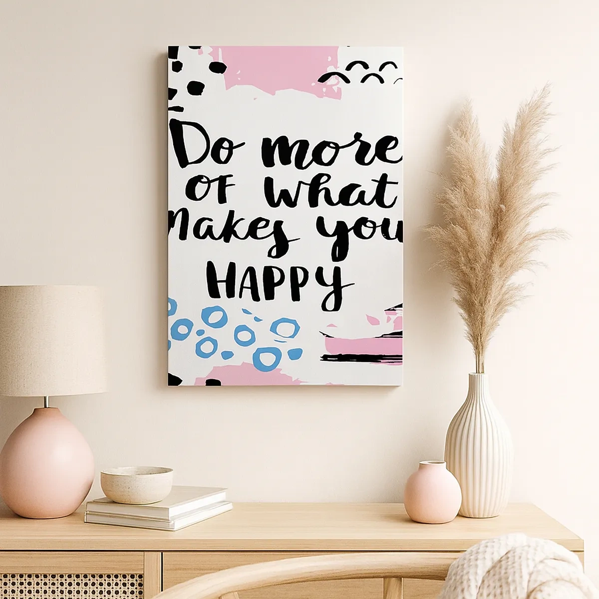 Quadro su tela - Stampe su Tela - Manifesto con la scritta "Fai di più di ciò che ti rende felice" - 50x70cm - Come essere felici - Decorazione murale moderna per soggiorno e camera da letto ARTTOR
