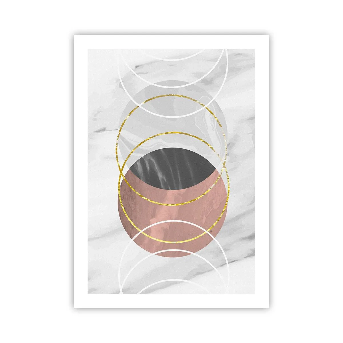 Poster - Composizione astratta con cerchi e accenti dorati - 50x70cm - La musica delle sfere - Decorazione murale moderna per soggiorno e camera da letto ARTTOR