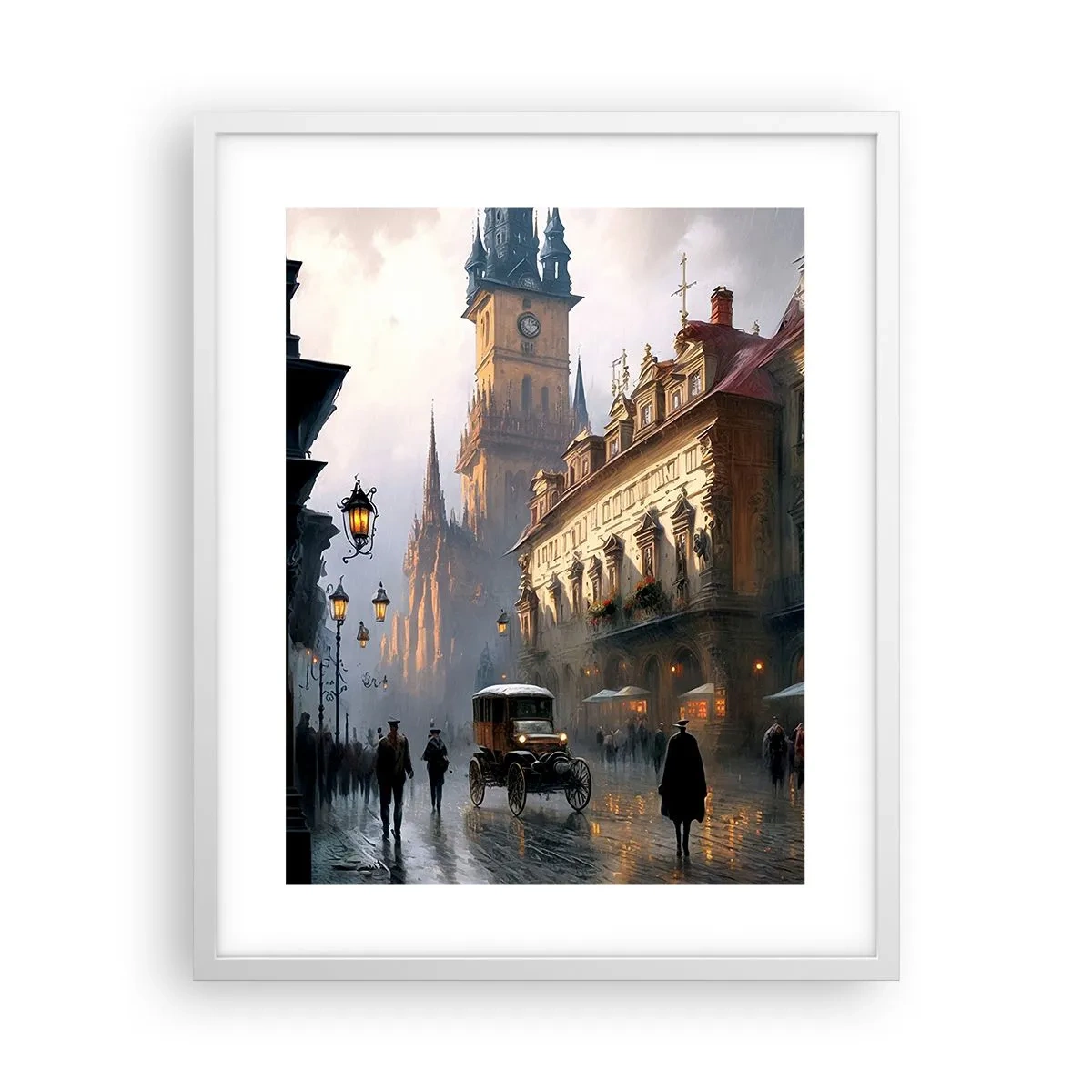 Poster in cornice bianca - Il fascino delle sere di Praga - 40x50 cm