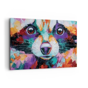 Quadro su tela - Stampe su Tela - Un ritratto colorato di un procione nello stile della pittura espressiva. - 120x80cm - Solo buone emozioni - Decorazione murale moderna per soggiorno e camera da letto ARTTOR