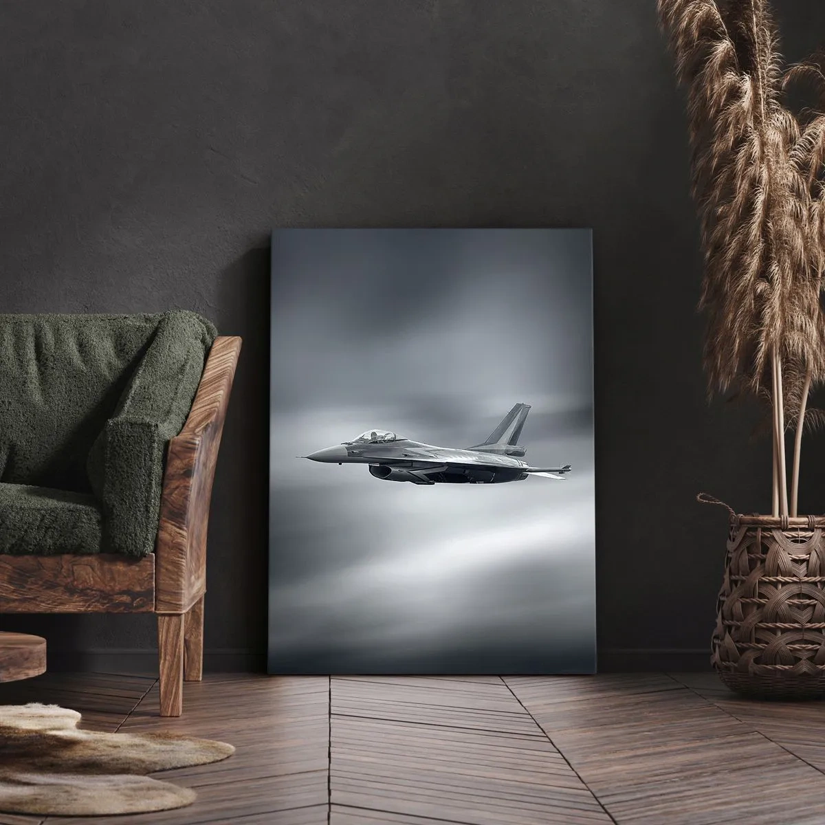 Quadro su tela - Stampe su Tela - Un aereo da caccia in volo contro un cielo nuvoloso - 80x120cm - Lanci la sfida? - Decorazione murale moderna per soggiorno e camera da letto ARTTOR