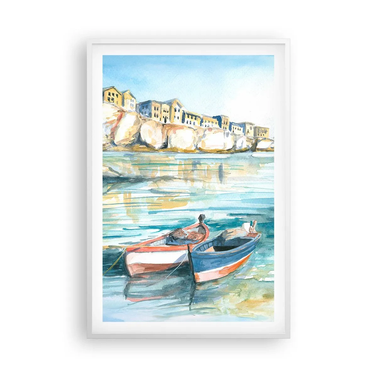 Poster in cornice bianca - Paesaggio in azzurro - 61x91 cm