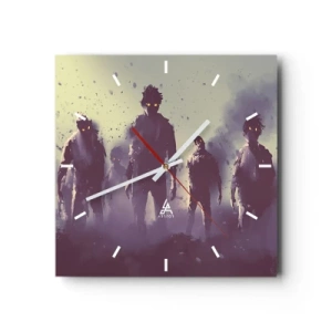 Orologio da parete - Orologio in Vetro - Scena scura con sagome con occhi gialli - 30x30cm - Attenzione! Arrivano - Decorazione murale moderna per soggiorno e camera da letto ARTTOR