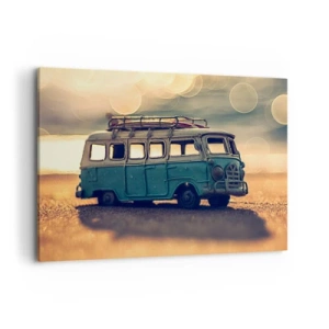Quadro su tela - Stampe su Tela - Autobus retrò contro la luce sfocata - 100x70cm - La fine degli idoli: denaro e lavoro - Decorazione murale moderna per soggiorno e camera da letto ARTTOR
