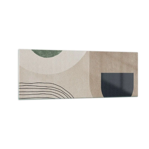 Quadro su vetro - Forme geometriche nei toni del beige e del verde - 140x50cm - La mitezza dell'ovale - Decorazione murale moderna per soggiorno e camera da letto ARTTOR