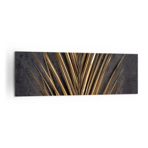 Quadro su tela - Stampe su Tela - Foglia tropicale dorata su sfondo nero - 160x50cm - L'oro dei tropici - Decorazione murale moderna per soggiorno e camera da letto ARTTOR