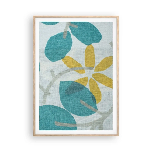 Poster in cornice rovere chiaro - Tra le foglie azzurre - 70x100 cm
