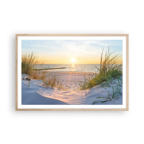 Poster in cornice rovere chiaro - Rumore del mare, uccelli che cantano, spiaggia selvatica tra i cespugli... - 91x61 cm