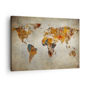 Quadro su tela - Stampe su Tela - Mappa del mondo vintage con accenti colorati - 70x50cm - Veramente un grande mondo - Decorazione murale moderna per soggiorno e camera da letto ARTTOR
