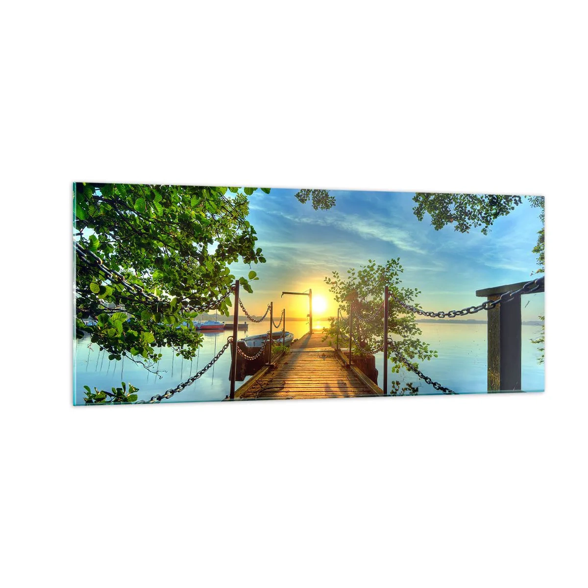 Quadro su vetro - Tramonto sul lago - 100x40 cm