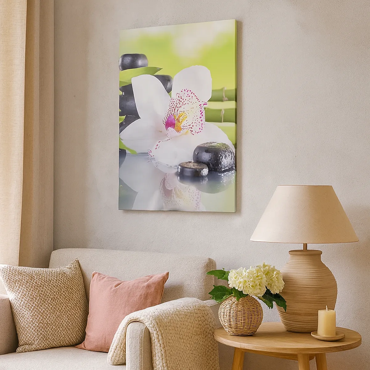 Quadro su tela - Stampe su Tela - Orchidea, pietre e bambù in un'armoniosa composizione spa - 50x70cm - Freschezza rinfrescante - Decorazione murale moderna per soggiorno e camera da letto ARTTOR