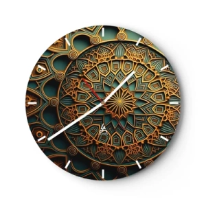 Orologio da parete - Orologio in Vetro - Mosaico in stile arabo color oro e turchese con motivo geometrico - 30x30cm - Atmosfera araba - Decorazione murale moderna per soggiorno, cucina e camera da letto ARTTOR