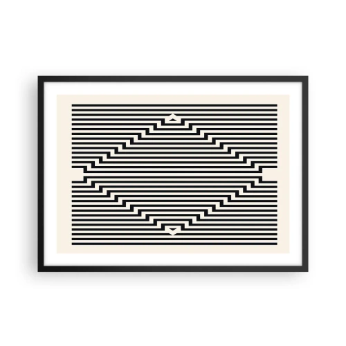 Poster in cornice nera - Linee bianche e nere che creano un effetto di illusione geometrica - 70x50cm - Illusione geometrica - Decorazione murale moderna per soggiorno e camera da letto ARTTOR