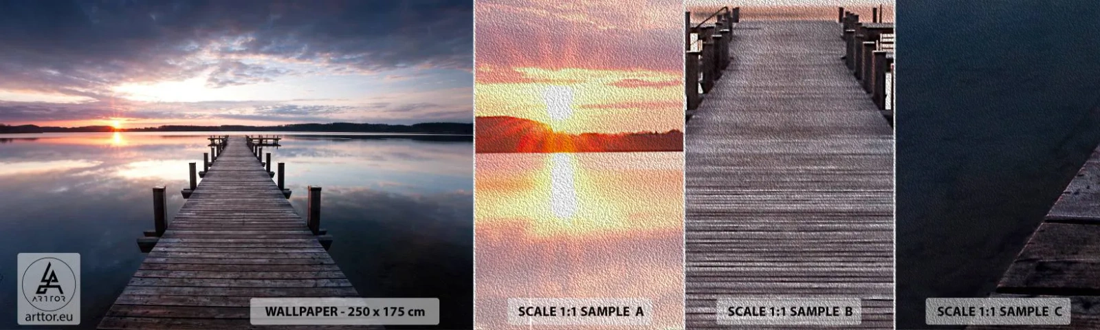 Campione di Fotomurale Premium Sand - Il silenzioso confine del giorno e della notte - Paesaggio, Lago, Tramonto - 100x30 cm