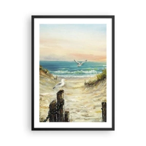 Poster in cornice nera - Spiaggia con gabbiani e onde al tramonto - 50x70cm - Silenzio senza vento - Decorazione murale moderna per soggiorno e camera da letto ARTTOR