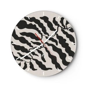Orologio da parete - Orologio in Vetro - Forme organiche nere simili a foglie su uno sfondo chiaro - 30x30cm - La natura del quadrato - Decorazione murale moderna per soggiorno, cucina e camera da letto ARTTOR
