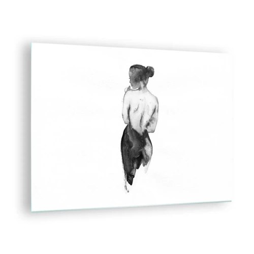Quadro su vetro - Silhouette in bianco e nero di una donna in stile acquerello - 70x50cm - Accanto a lei il mondo scompare - Decorazione murale moderna per soggiorno e camera da letto ARTTOR